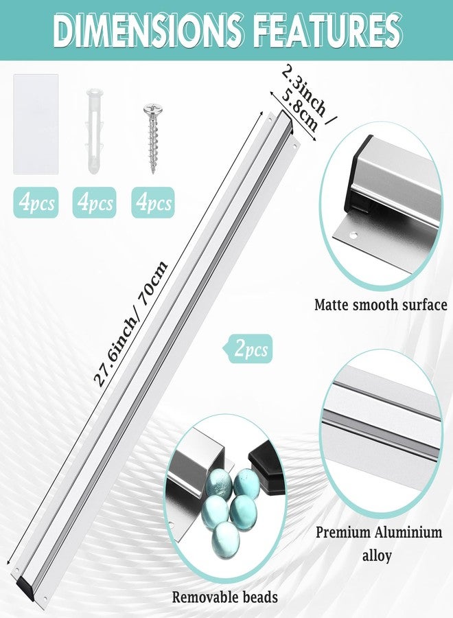 Photect 2 Pcs 27.6 Inch Restaurant Ticket Holder with 2 Stainless Steel Receipt Holder Spike Aluminum Slide Rack Rail for Restaurant Cafes Kitchen Pub Bar Hotel, Silver - Image 2